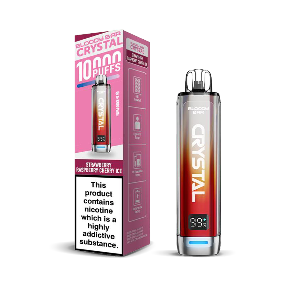 Bloody Bar Crystal 10K Pod Kits: Strawberry Raspberry Cherry Ice – 20mg (5 Pack)