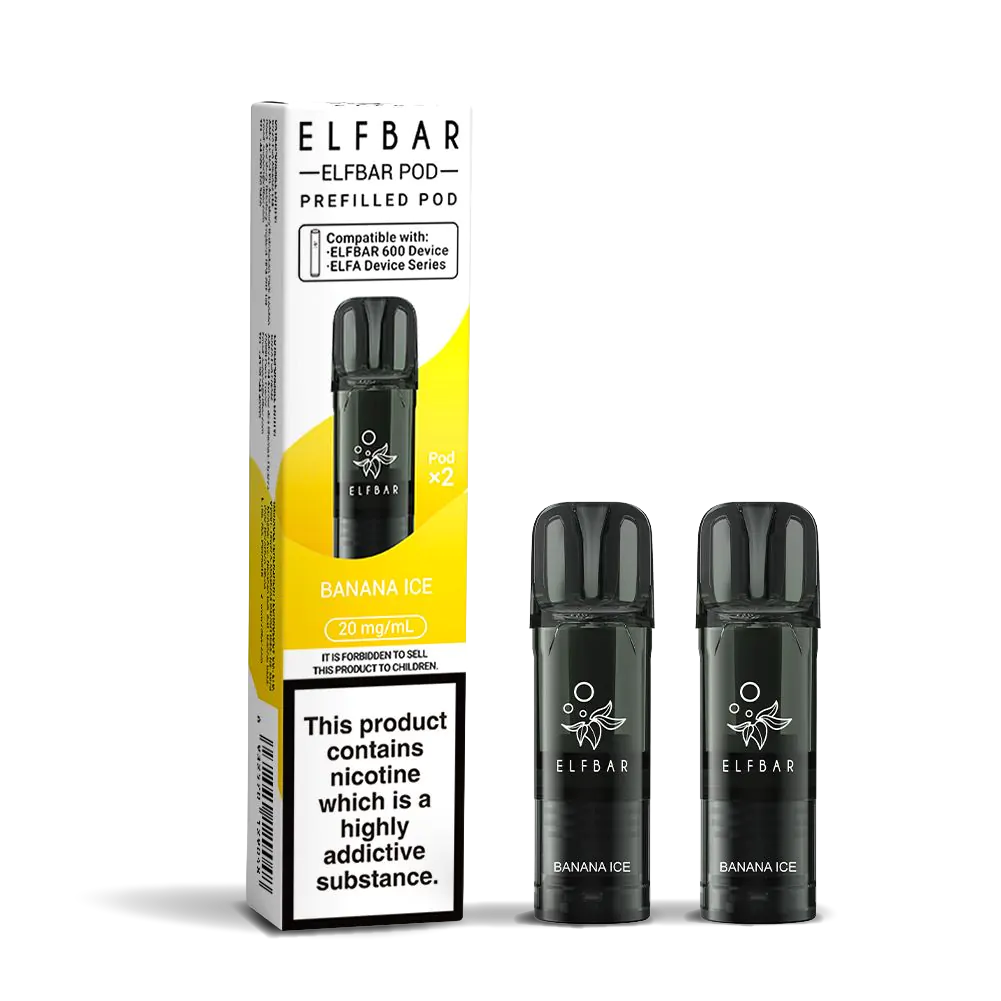 Elfbar 600 Refill Pod Replacements: Banana Ice - 2 Pods 20mg (10 Pack)