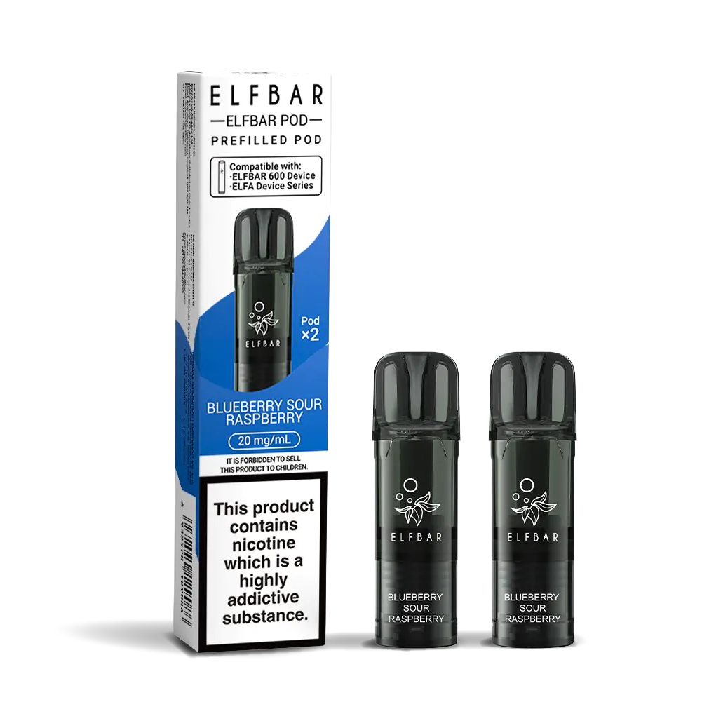 Elfbar 600 Refill Pod Replacements: Blueberry Sour Raspberry - 2 Pods 20mg (10 Pack)