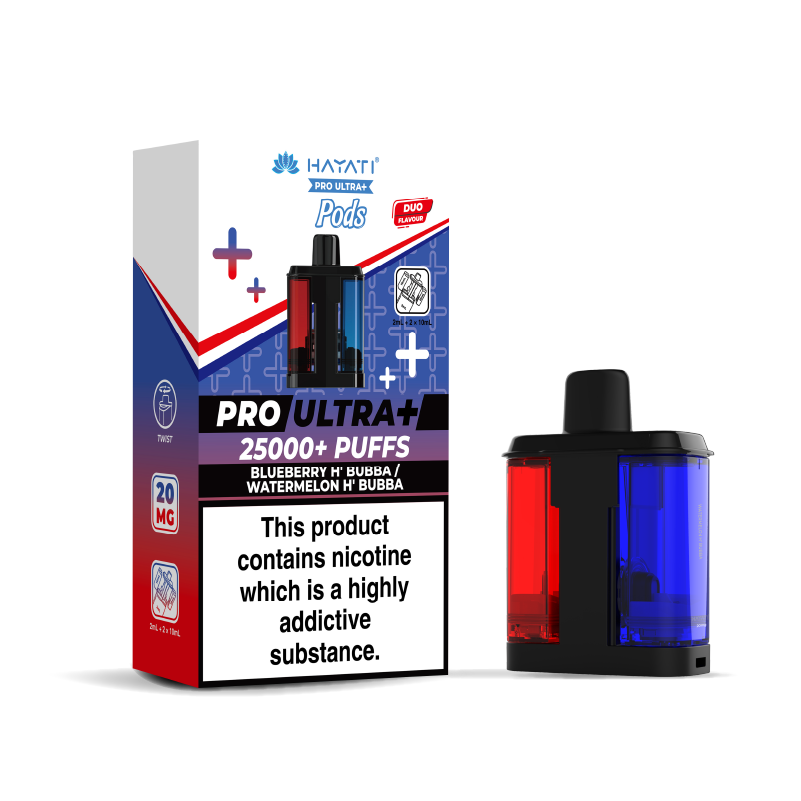 Hayati Pro Ultra 25K Refill Pod Replacements: Blueberry H Bubba/Watermelon H Bubba - 20mg (5 Pack)