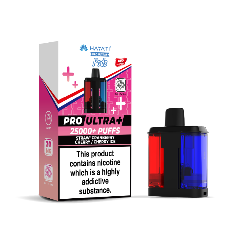 Hayati Pro Ultra 25K Refill Pod Replacements: Strawberry Cranberry Cherry/Cherry Ice - 20mg (5 Pack)