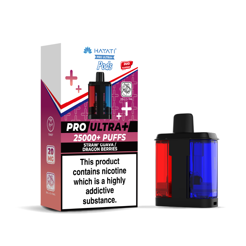 Hayati Pro Ultra 25K Refill Pod Replacements: Strawberry Guava/Dragon Berries - 20mg (5 Pack)
