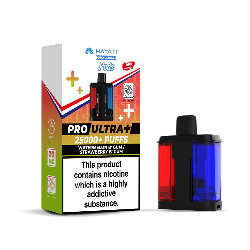 Hayati Pro Ultra 25K Refill Pod Replacements: Watermelon BGum/Strawberry BGum - 20mg (5 Pack)
