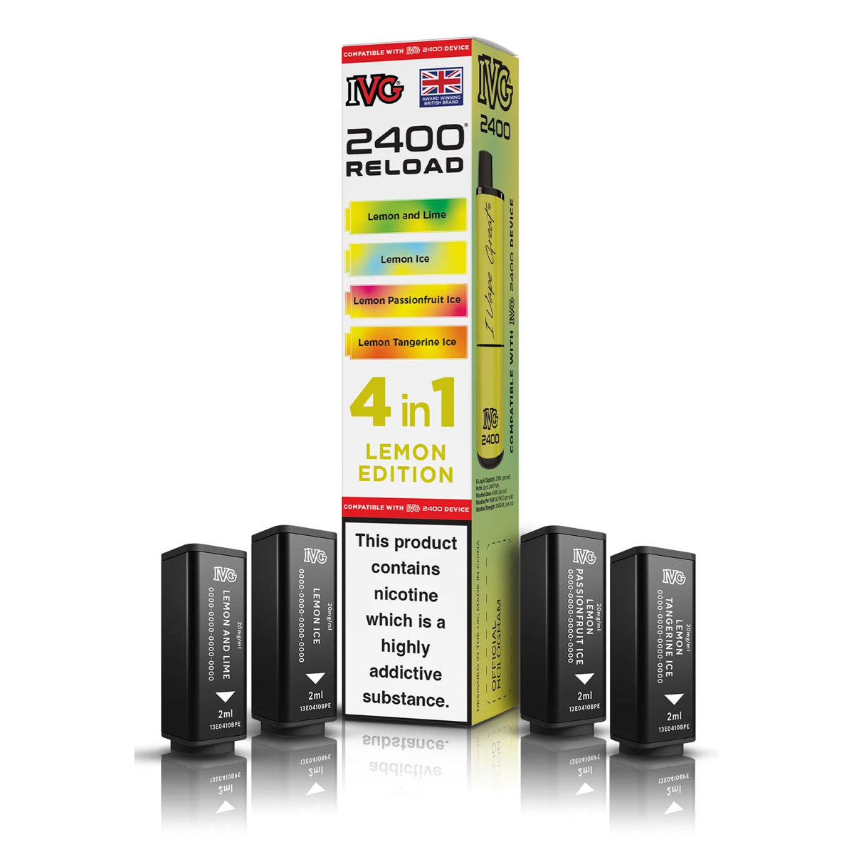 IVG 2400 Reload Pod Replacements: Lemon Edition - 4 Pods 20mg (5 Pack)