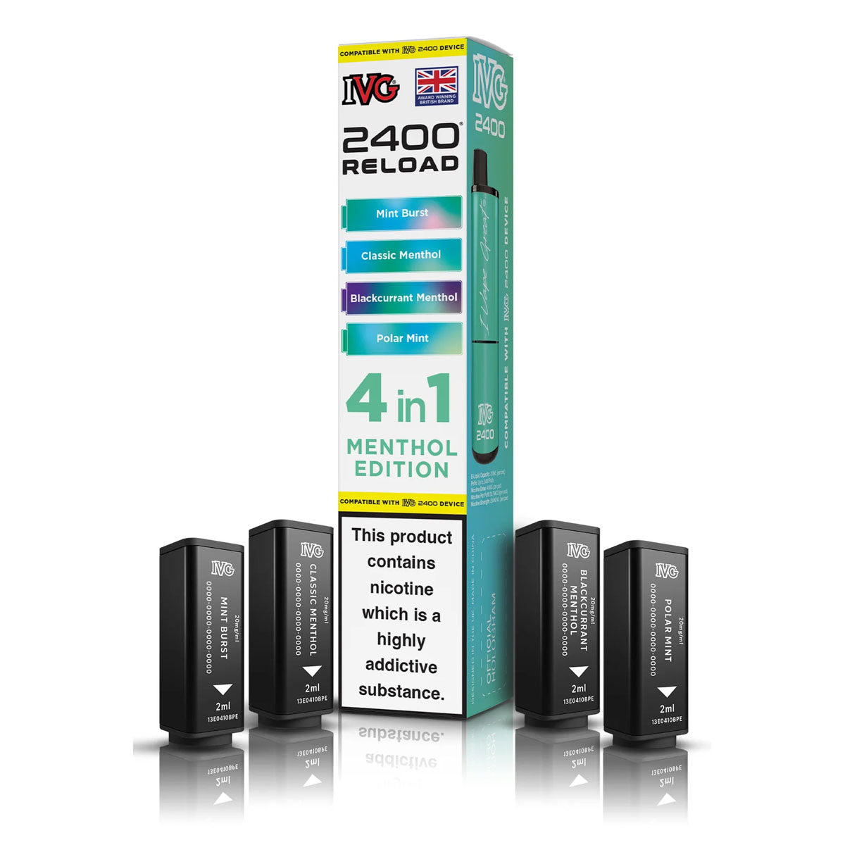 IVG 2400 Reload Pod Replacements: Menthol Edition - 4 Pods 20mg (5 Pack)