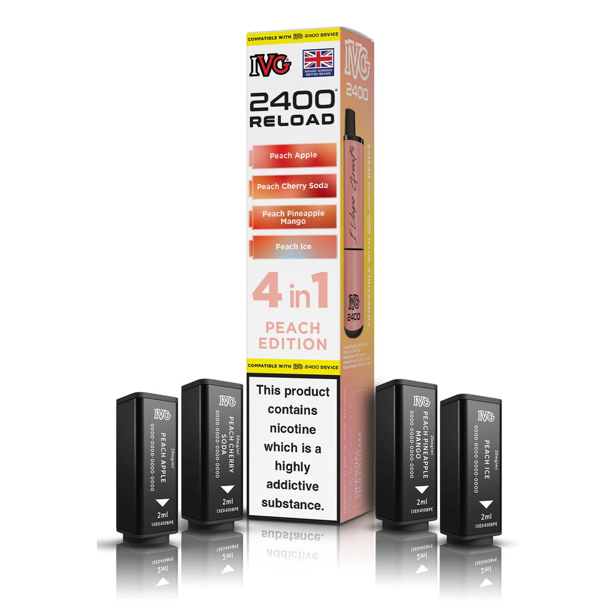 IVG 2400 Reload Pod Replacements: Peach Edition - 4 Pods 20mg (5 Pack)