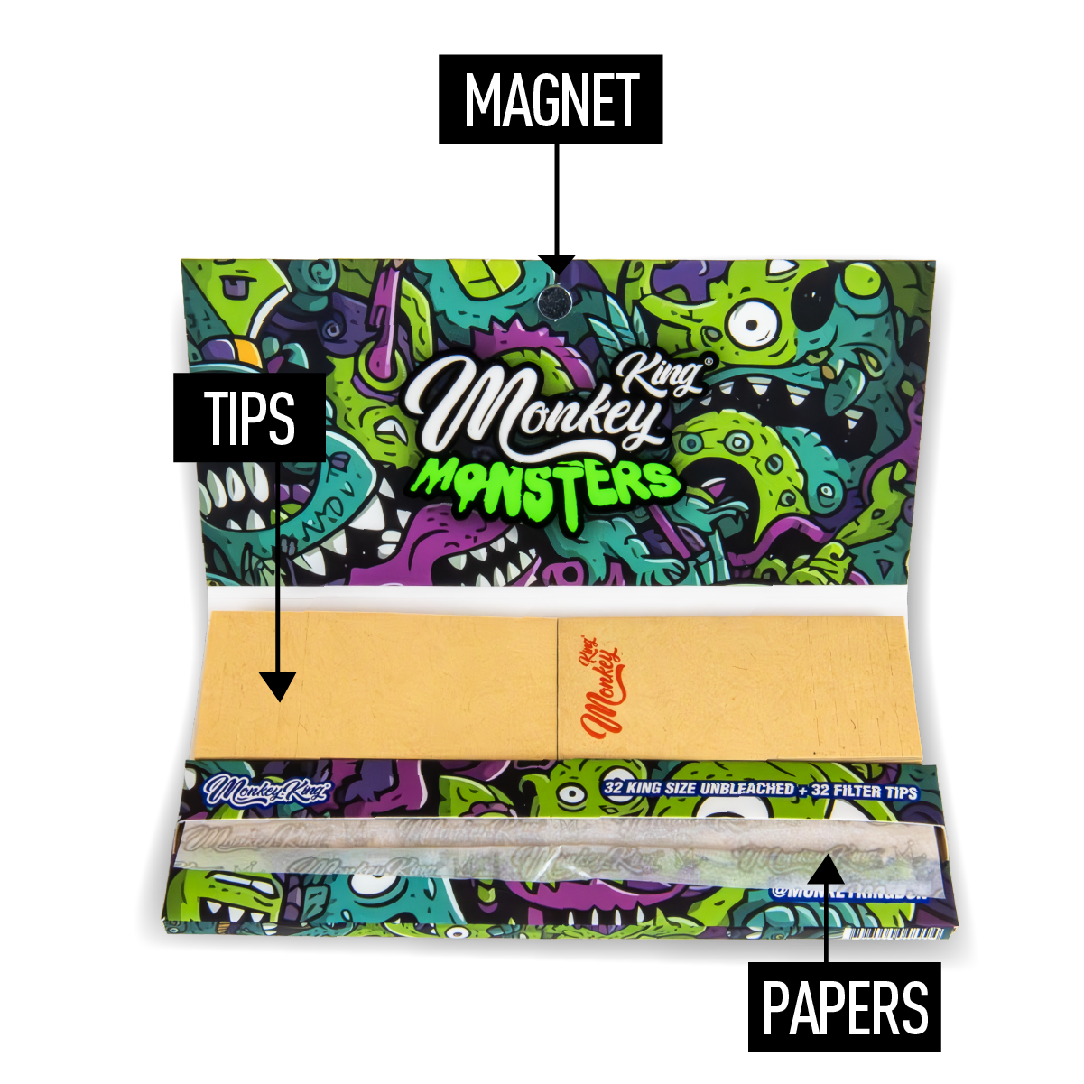 Monkey King Rolling Papers + Tips: Monsters Edition (24 Pack)