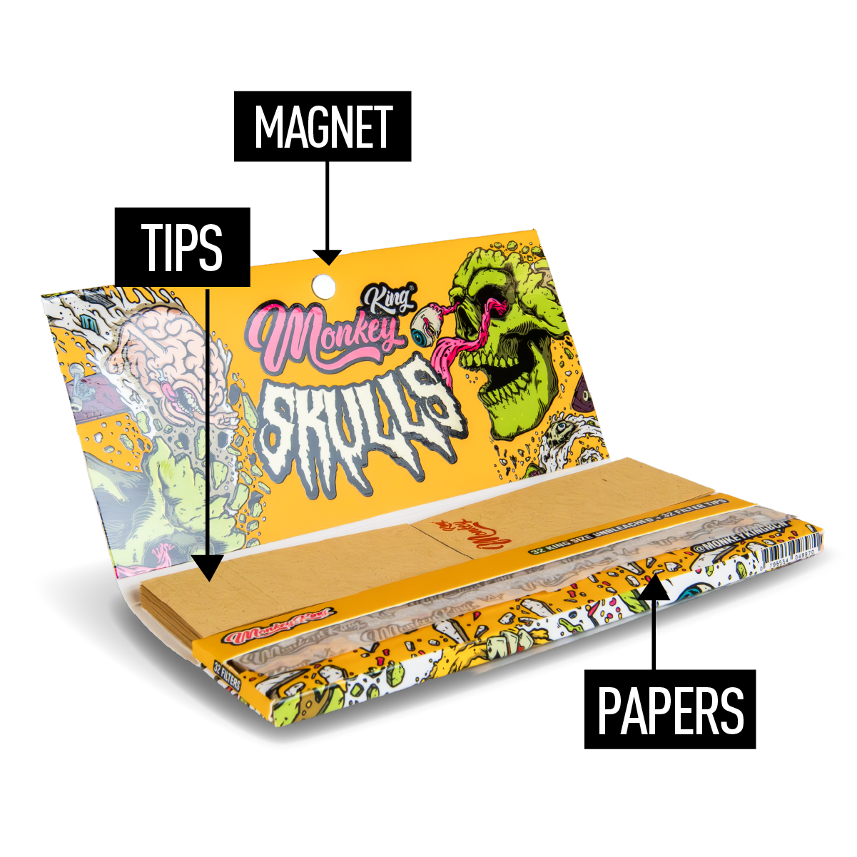 Monkey King Rolling Papers + Tips: Skulls Edition (24 Pack)