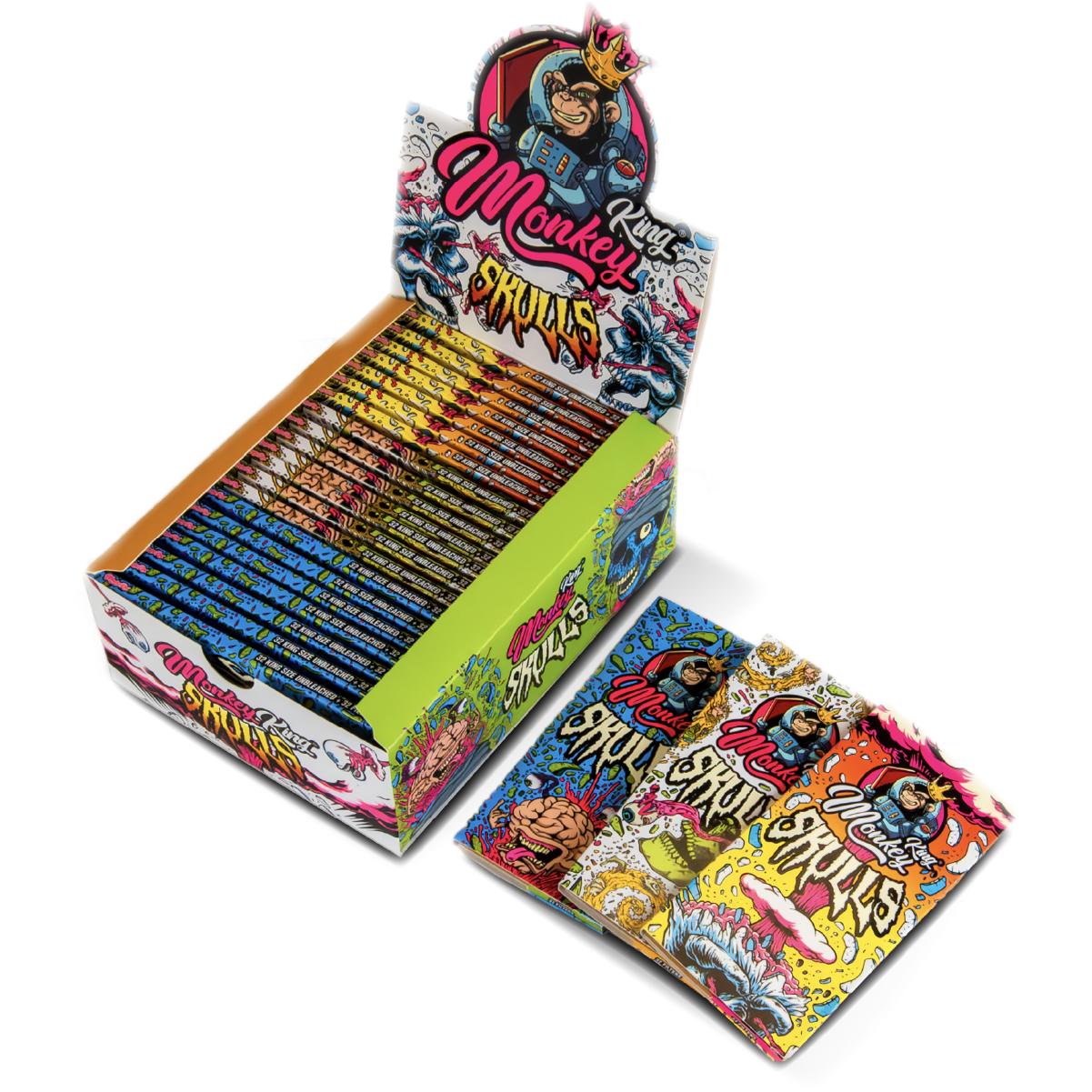 Monkey King Rolling Papers + Tips: Skulls Edition (24 Pack)