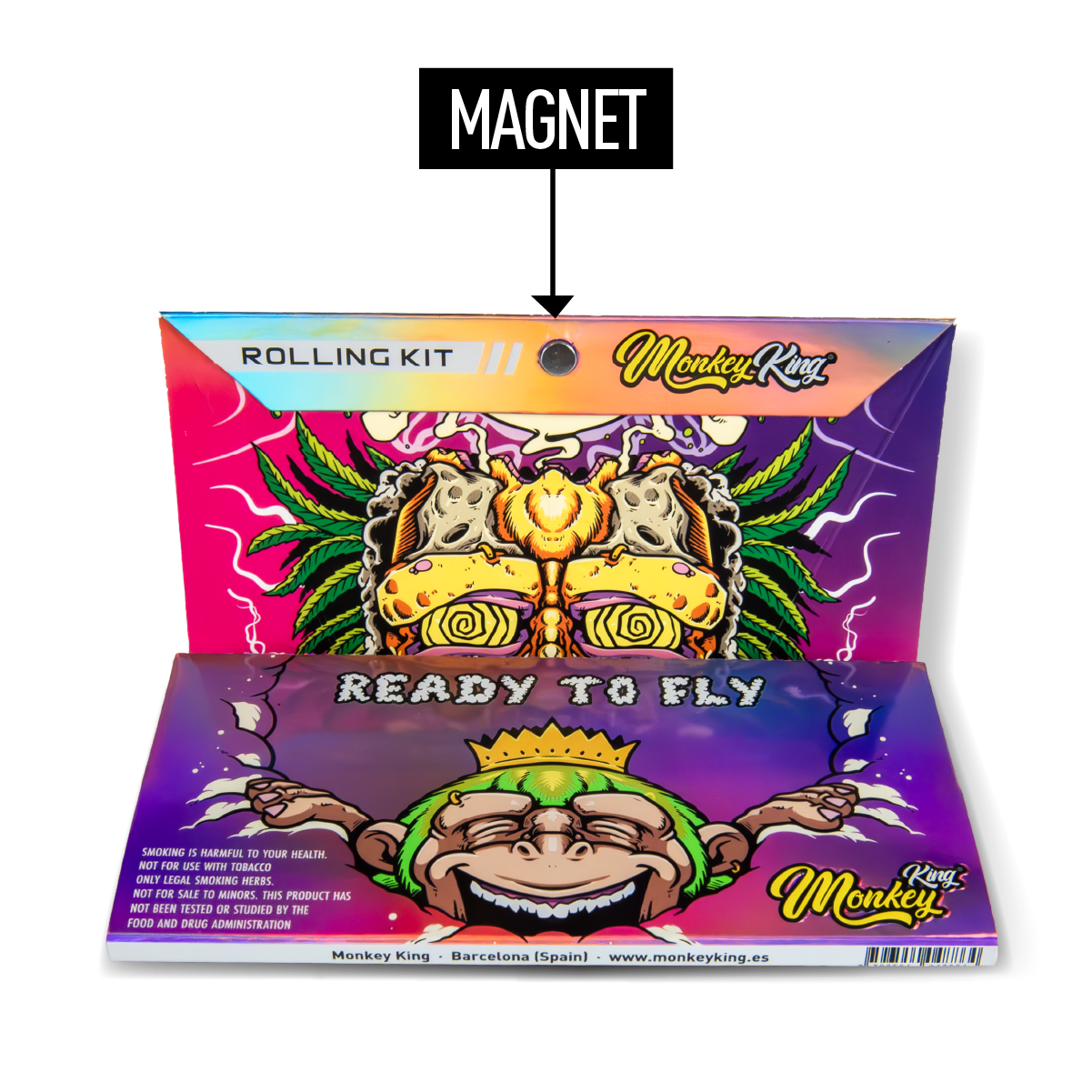 Monkey King Rolling Papers + Tips & Tray: Ready To Fly Unbleached - King Size (24 Pack)