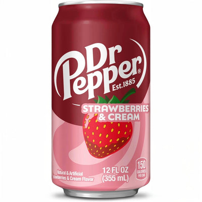 Dr Pepper USA Flavours: Strawberries & Cream - 355ml Can (12 Pack)