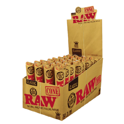 RAW Prerolled Cones: Classic 3 Cones - King Size (32 Pack)
