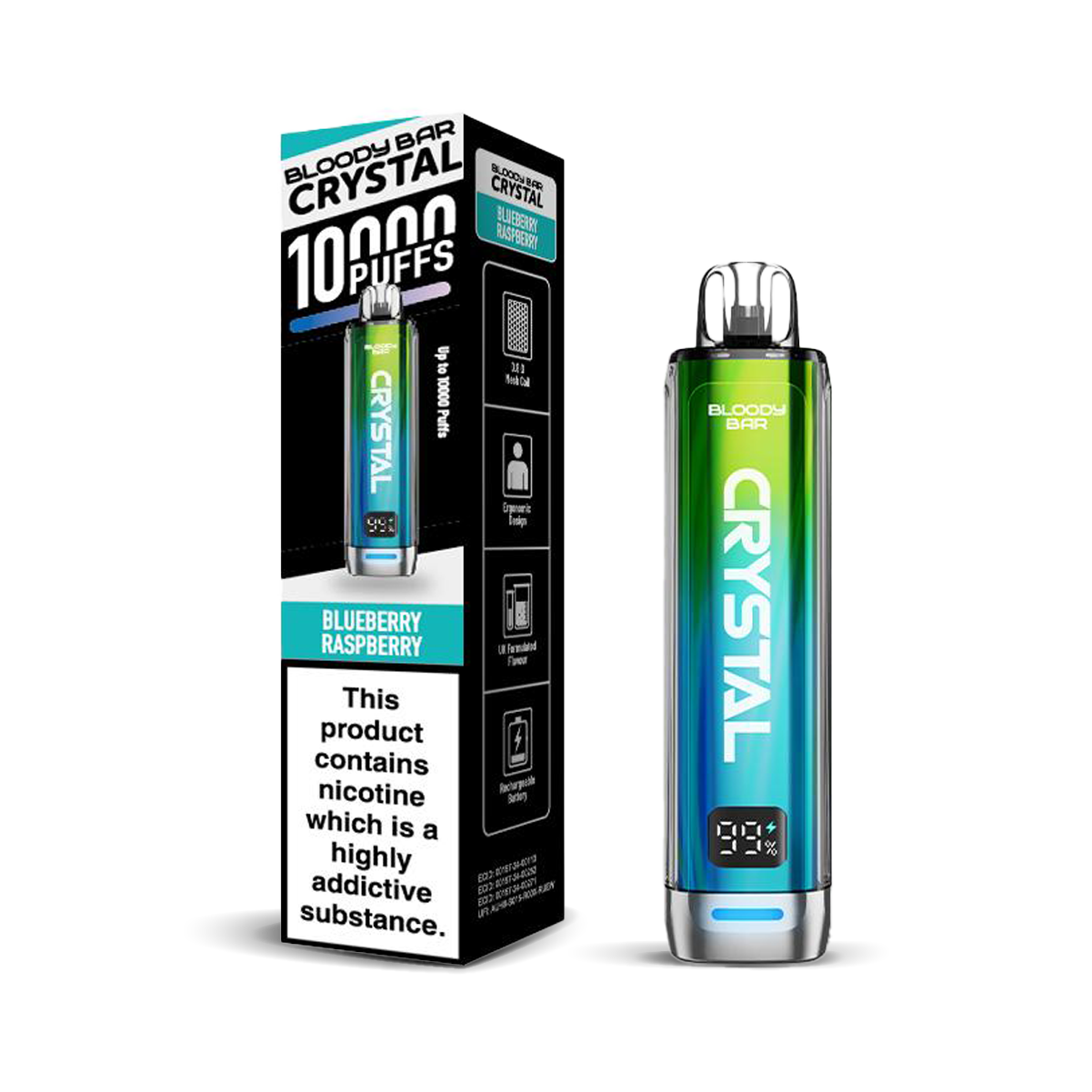 Bloody Bar Crystal 10K Pod Kits: Blueberry Raspberry – 20mg (5 Pack)