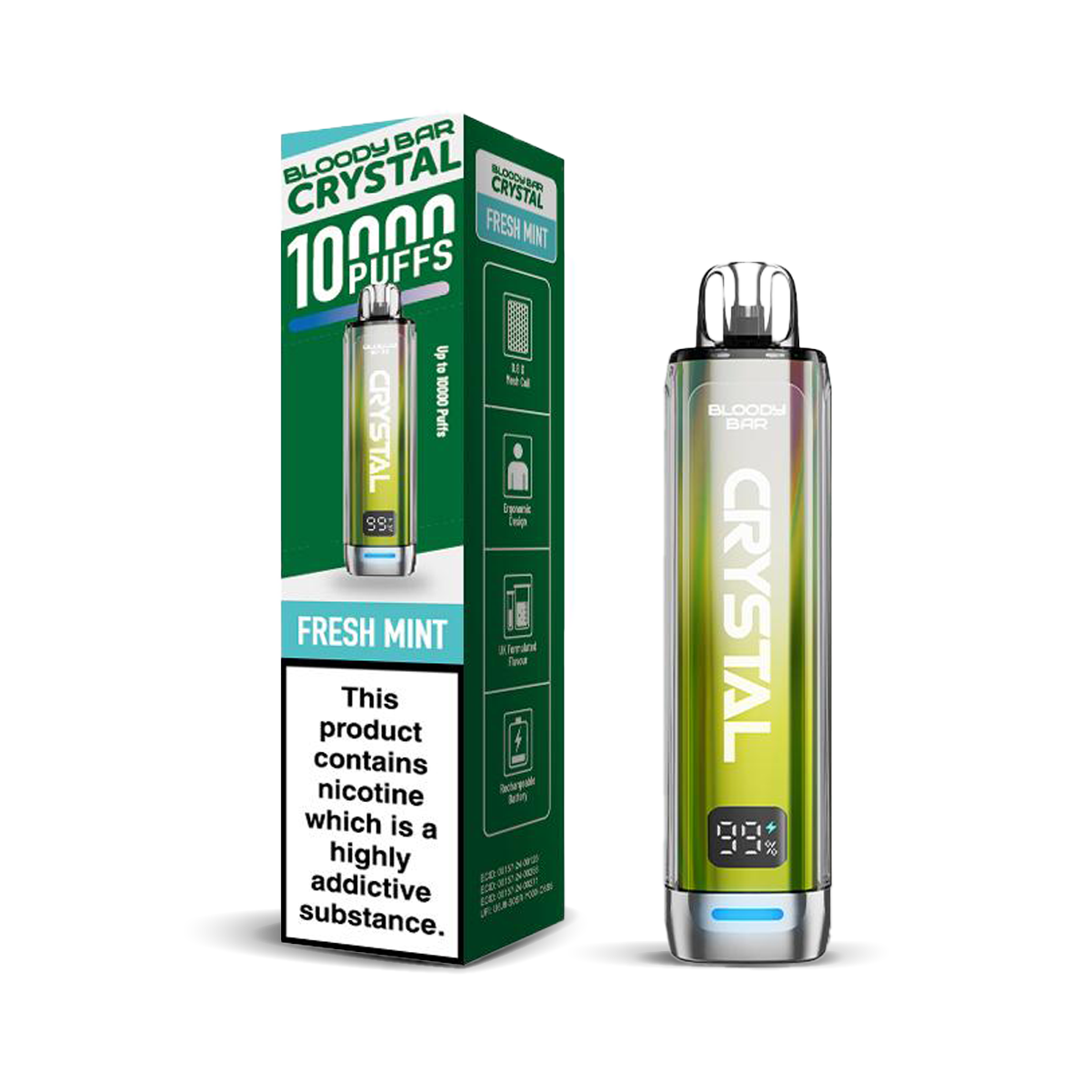 Bloody Bar Crystal 10K Pod Kits: Fresh Mint – 20mg (5 Pack)