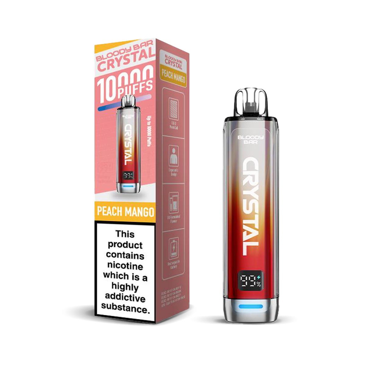Bloody Bar Crystal 10K Pod Kits: Peach Mango – 20mg (5 Pack)