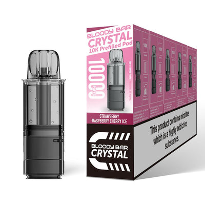 Bloody Bar Crystal 10K Pod Replacements: Strawberry Raspberry Cherry Ice - 20mg (5 Pack)
