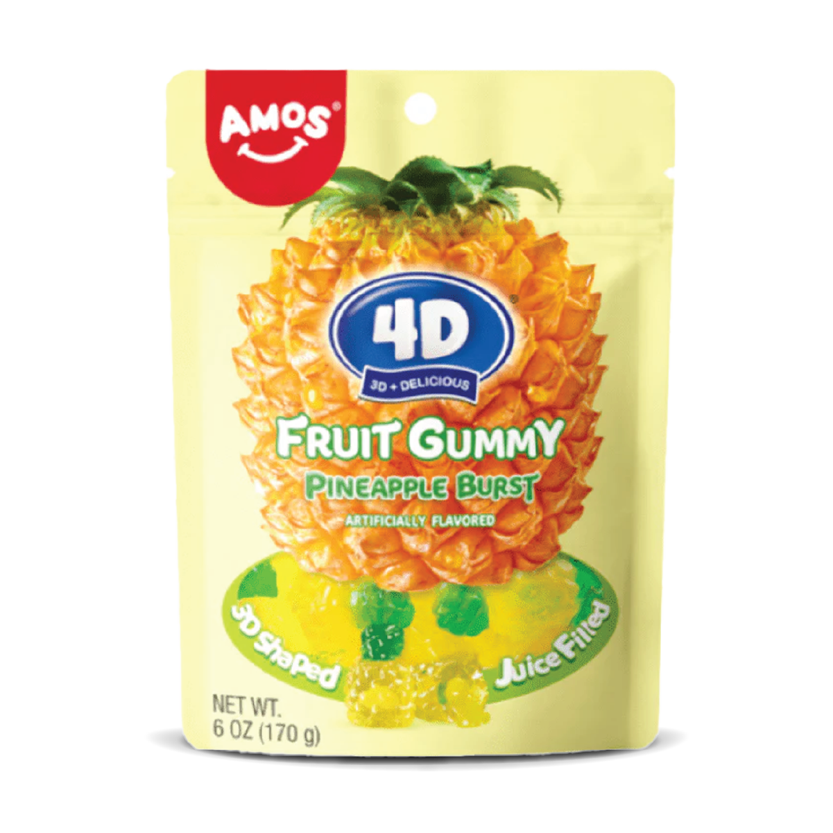Amos 4D Fruit Gummies: Pineapple Burst - 6oz Peg Bag (12 Pack)