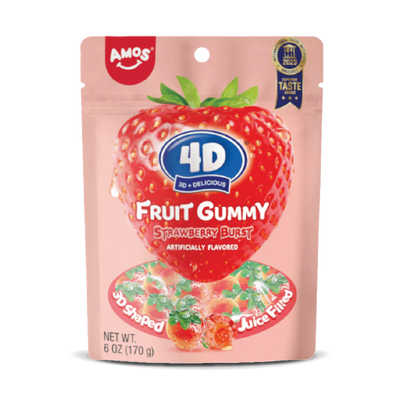 Amos 4D Fruit Gummies: Strawberry Burst - 6oz Peg Bag (12 Pack)