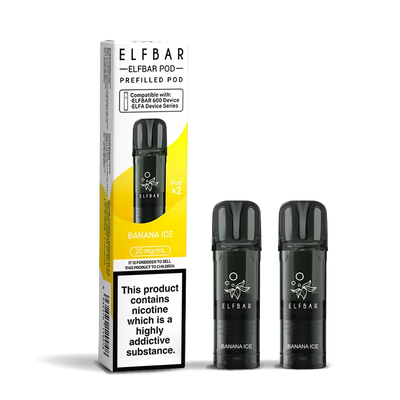 Elfbar 600 Refill Pod Replacements: Banana Ice - 2 Pods 20mg (10 Pack)