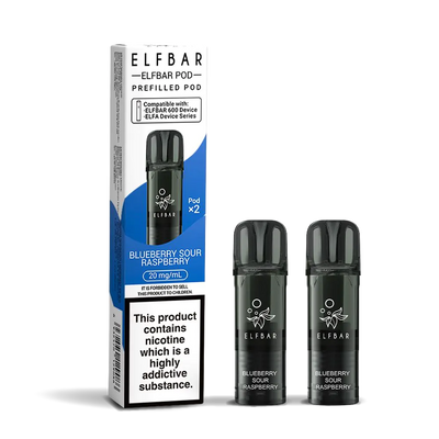 Elfbar 600 Refill Pod Replacements: Blueberry Sour Raspberry - 2 Pods 20mg (10 Pack)