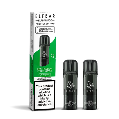 Elfbar 600 Refill Pod Replacements: Kiwi Passion Fruit Guava - 2 Pods 20mg (10 Pack)