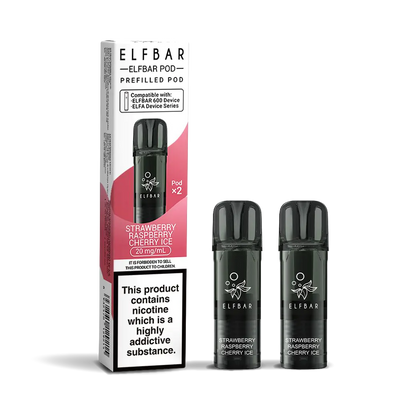 Elfbar 600 Refill Pod Replacements: Strawberry Raspberry Cherry Ice - 2 Pods 20mg (10 Pack)