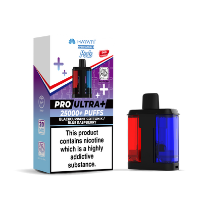 Hayati Pro Ultra 25K Refill Pod Replacements: Blackcurrant Cotton K/Blue Raspberry - 20mg (5 Pack)