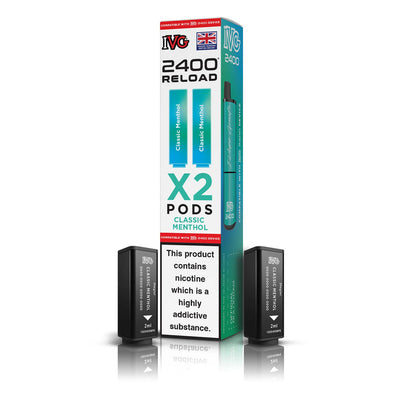 IVG 2400 Reload Pod Replacements: Classic Menthol - 2 Pods 20mg (5 Pack)