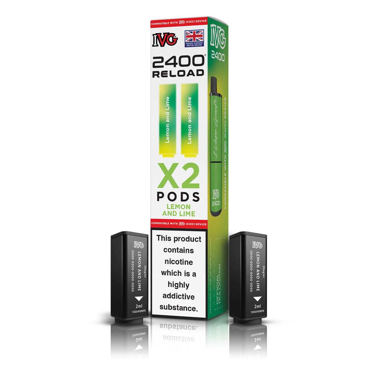 IVG 2400 Reload Pod Replacements: Lemon & Lime - 2 Pods 20mg (5 Pack)