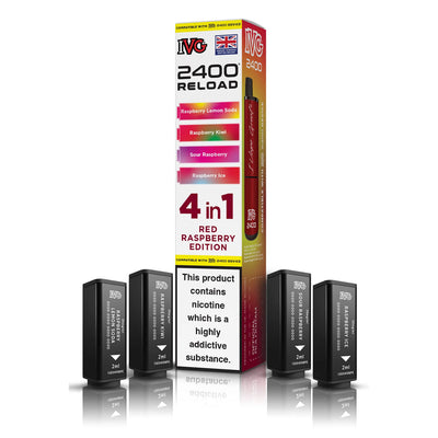IVG 2400 Reload Pod Replacements: Red Raspberry Edition - 4 Pods 20mg (5 Pack)