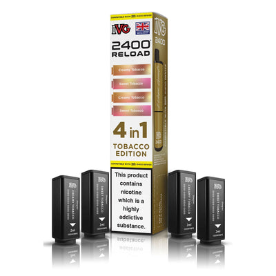IVG 2400 Reload Pod Replacements: Tobacco Edition – 4 Pods 20mg (5 Pack)