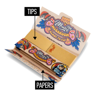 Monkey King Rolling Papers + Tips: Mushroom Unbleached - King Size (24 Pack)