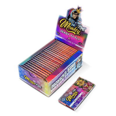 Monkey King Rolling Papers + Tips & Tray: Ready To Fly Unbleached - King Size (24 Pack)