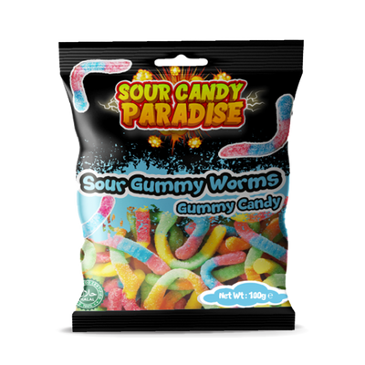 Sour Candy Paradise Gummy Candy: Sour Gummy Worms - 100g (12 Packs)